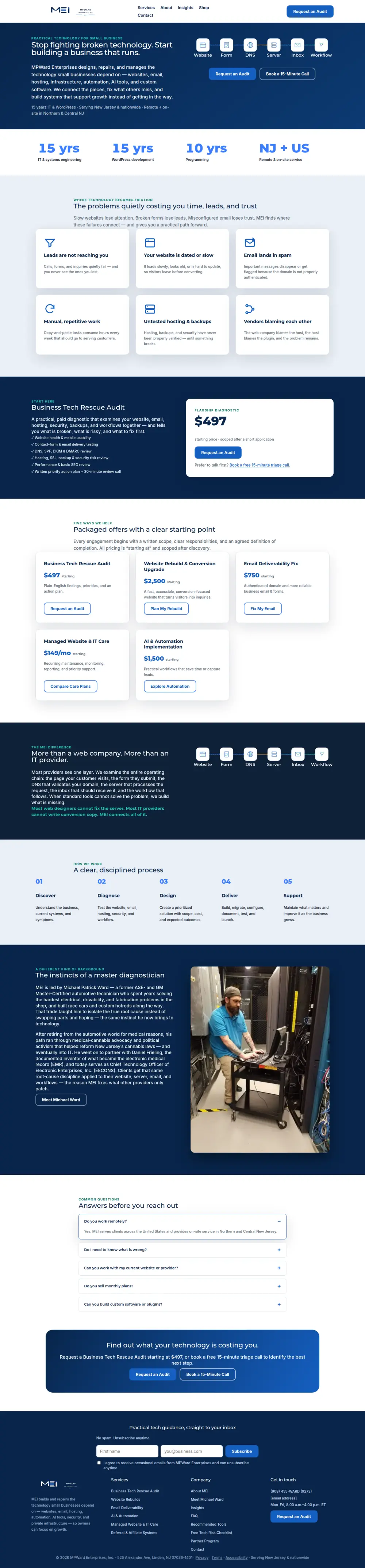 MPWard Enterprises home page in a desktop browser