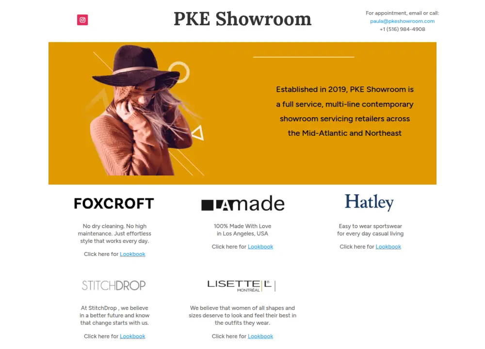 PKE Showroom home page in a desktop browser