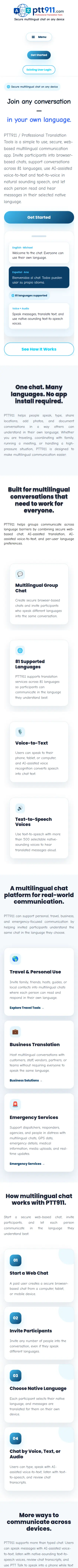 PTT911 home page on a phone